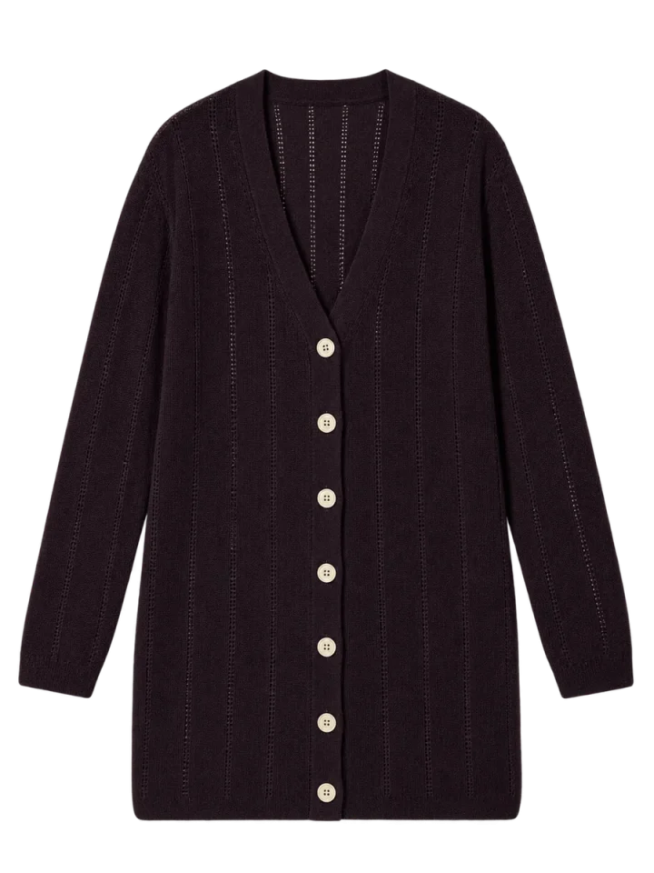 Fine Ladder Cardigan, laid flat