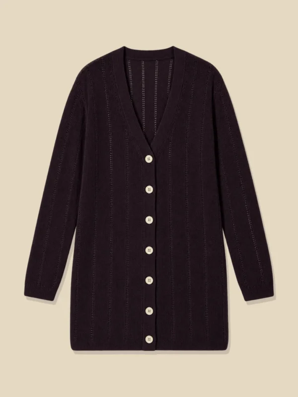 Fine Ladder Cardigan, laid flat