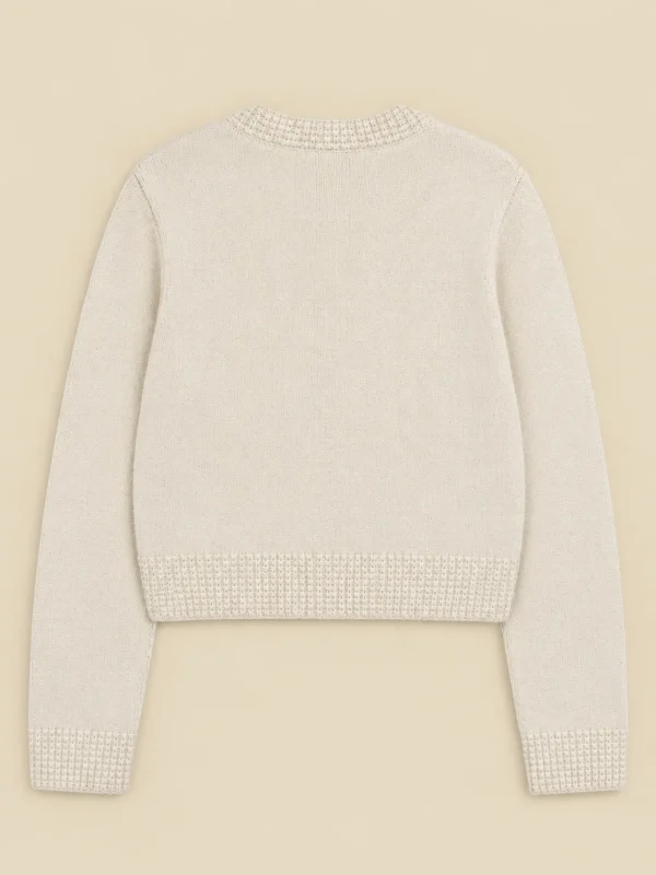 Fine Waffle-Trim Cardigan, back view