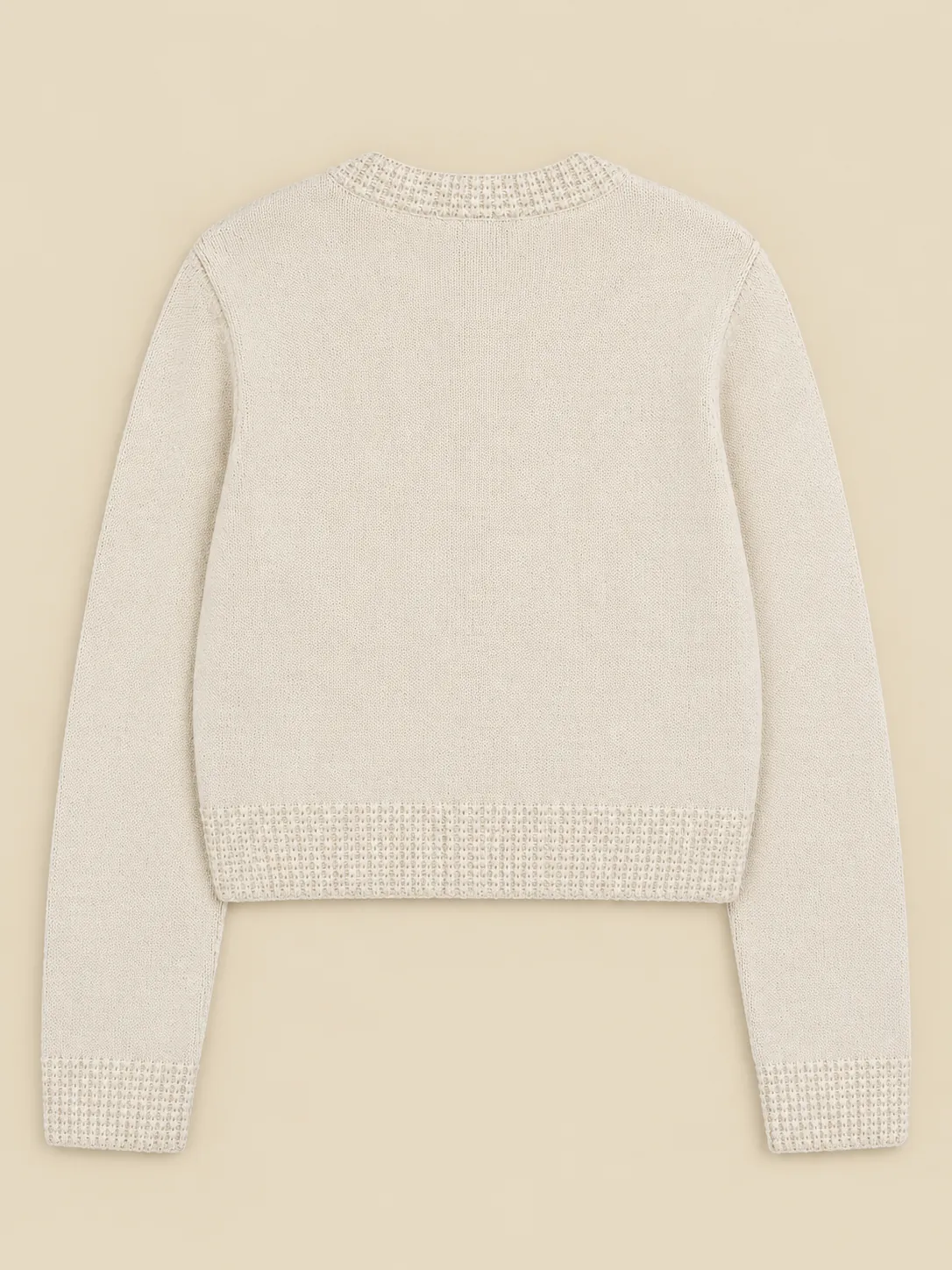Fine Waffle-Trim Cardigan, back view