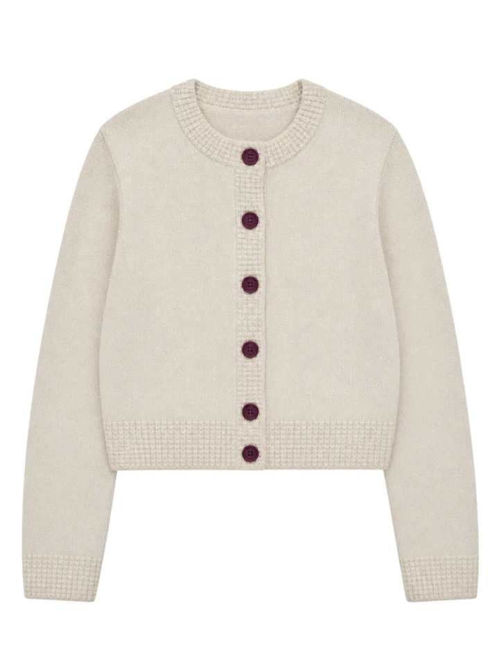 Fine Waffle-Trim Cardigan, laid flat