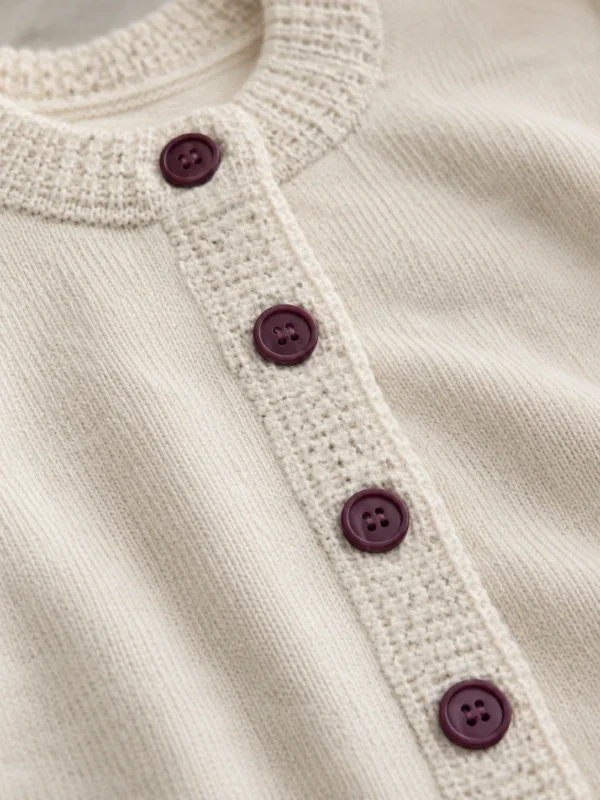 Fine Waffle-Trim Cardigan, close-up of the join