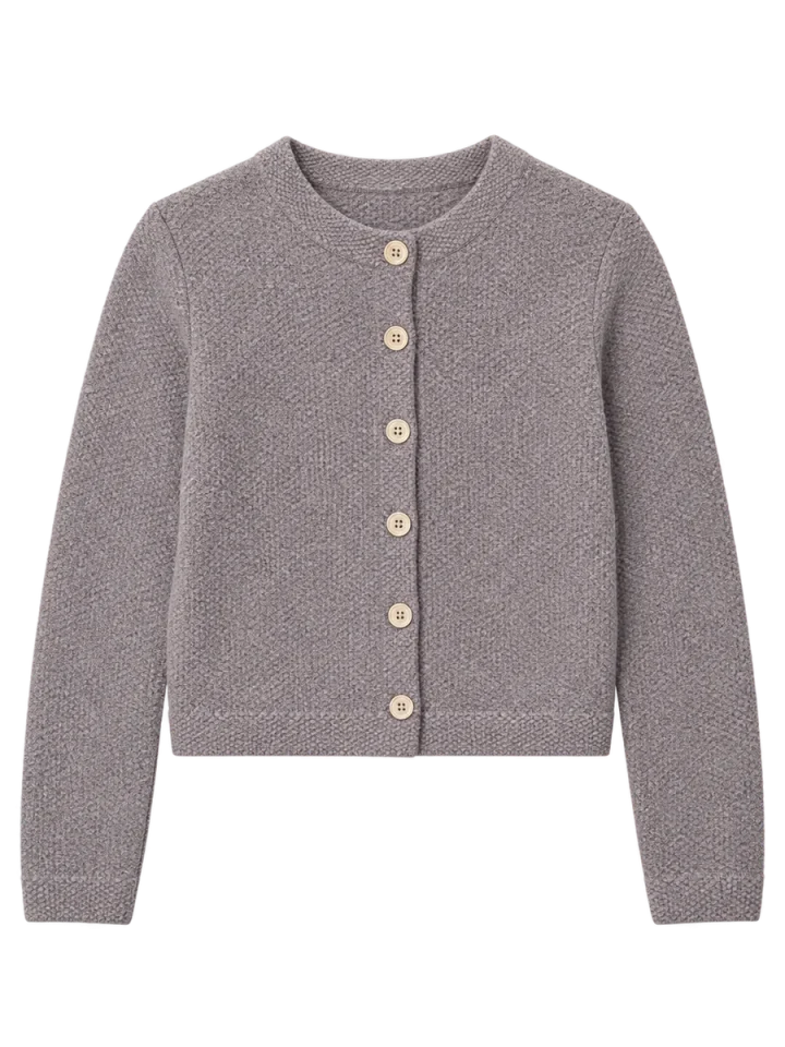 Fine Moss-Trim Cardigan, laid flat