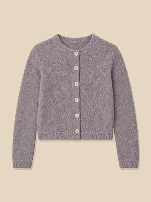 Fine Moss-Trim Cardigan, laid flat