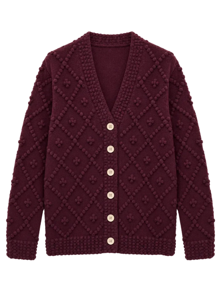 Fine Popcorn-Trim Cardigan, laid flat