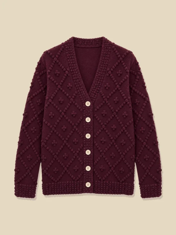Fine Popcorn-Trim Cardigan, laid flat