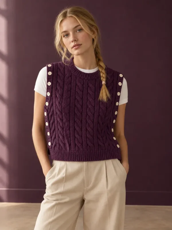 Cable Cropped Vest, worn