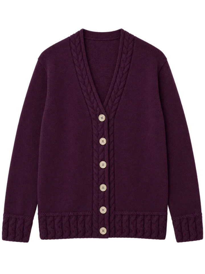 Fine Cable-Trim Cardigan, laid flat