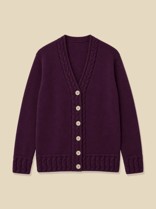 Fine Cable-Trim Cardigan, laid flat