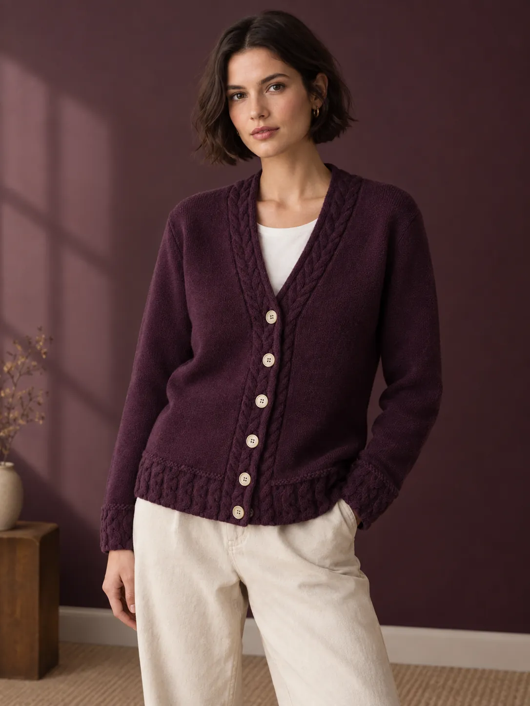 Fine Cable-trim vest, gedragen