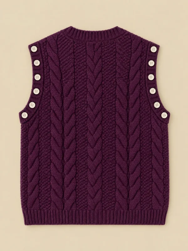 Cable vest med v-hals, set bagfra