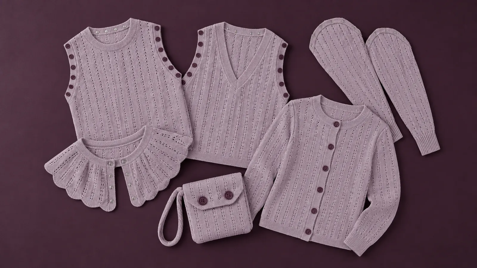 All the Thistle Pointelle pieces laid out together