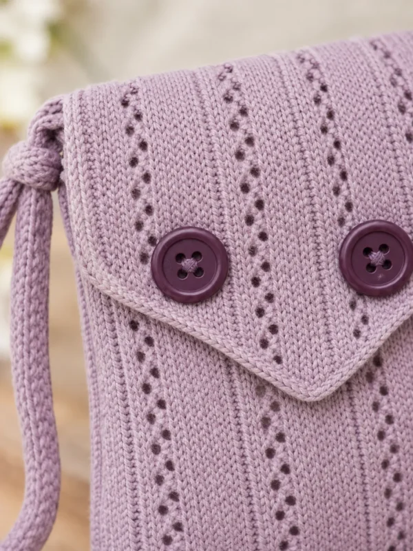 Pointelle Button Pouch, close-up of the join