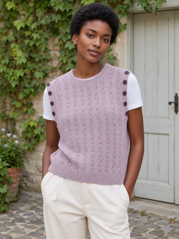 Pointelle Cropped Vest, worn