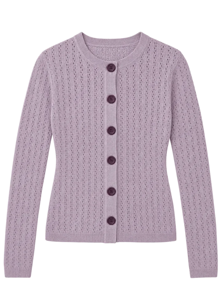 Fine Pointelle Cardigan, laid flat