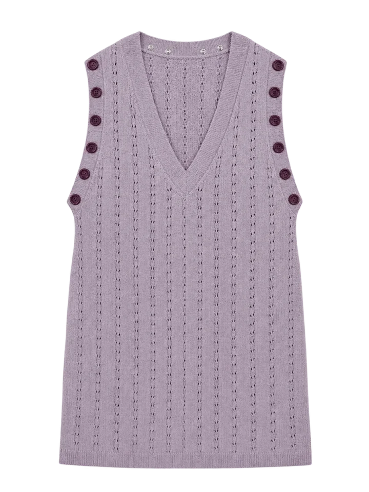Pointelle Longline Vest, laid flat