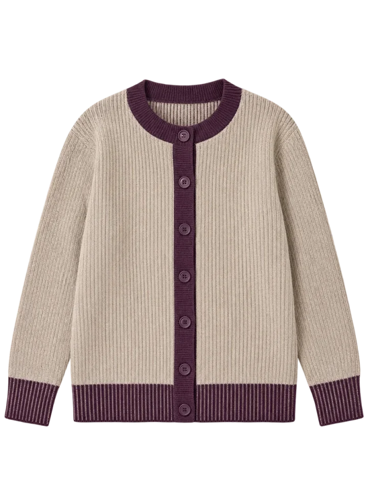 Fine Brioche-Trim Cardigan, laid flat
