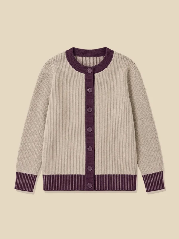 Fine Brioche-Trim Cardigan, laid flat