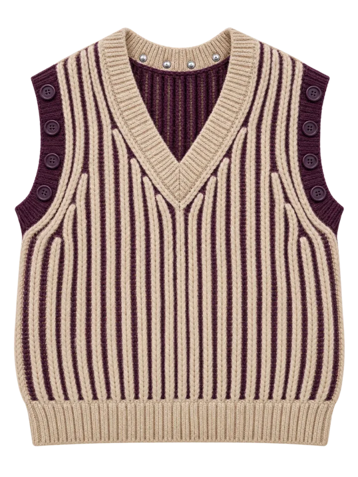 Brioche V Vest, laid flat